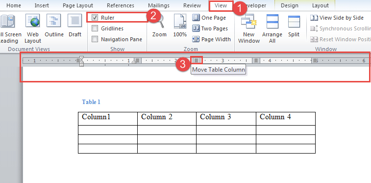 how do you move from column to column in word